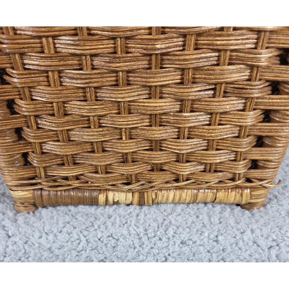 Vtg Divided Woven Wicker Storage Basket Rack Magazines Records Cottagecore Boho